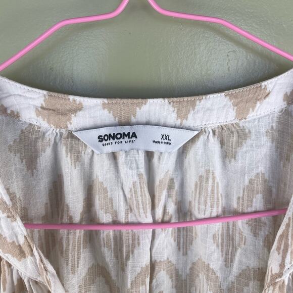 Sonoma printed gauze v-neck button down blouse - Picture 2 of 6